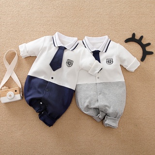 Ropa de bebé 100% algodón manga larga corbata decorar caballero mono mono mameluco para bebé niños