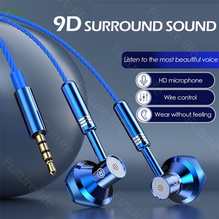 floveme - auriculares de metal de 3,5 mm, sonido envolvente 3d, auriculares inteligentes de subwoofer controlados por cable con micrófono