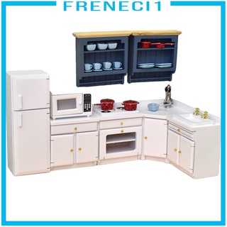 [freneci1] 1:12 Escala muebles Casa De muñecas Miniatura set De cocina blanca gabinetes De cocina/Modelo De mesa con accesorios para Casa De muñecas