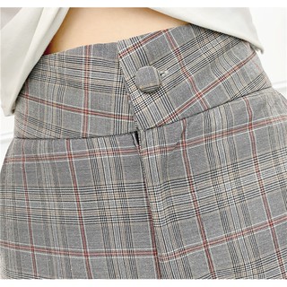 ☾✜✼2021 Otoño Moda para mujer Pantalones harem a cuadros retro coreanos Cintura alta Un botón Cremallera Pantalones casuales delgados