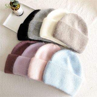 SUQII New Fashion Rabbit Fur Female Bonnet Soft Beanies Winter Hat for Women Knitted Hat Solid Colors Warm High Quality Skullies Beanies Fluffy