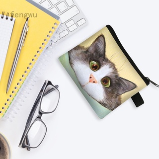 Fengwu hermoso vivo lindo gato impresión monederos Mini cartera bolsa titular de la tarjeta de identificación titular de crédito bolsillo mujeres niñas monedero