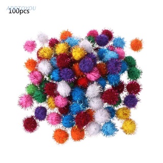 Tiempo 100pzas 30mm Mini lindo Mini pompones pompones brillosos Bola De mano para niños juguetes Diy manualidades De Costura color mezclado