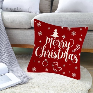 Funda De almohada De lino rojo navideña (1)