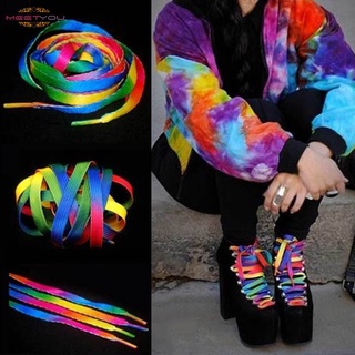 1 par de colores mezclados estudiantes cordones de fiesta zapatos accesorios mujeres hombres arco iris raya plana cordones cadena (1)
