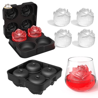 turnward creative 3d rose fower forma de barras de helado bola maker cubo de hielo forma para whisky esfera cuatro en uno reutilizable con tapa molde de silicona sin fugas molde de cubo de hielo