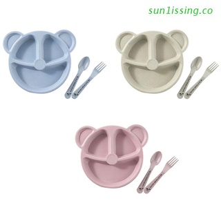 sun1iss-Juego De 3 Piezas Para Alimentación De Bebé , Cuchara , Tenedor Y Placa , Utensilios De Cocina
