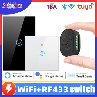 SAFEGUARD_CO 16A MINI Wifi+RF433 MHZ Smart Switch Supporte 2-way control Timer 4 Control Methods Wireless Switches Smart Home Automation Compatible with Tuya Alexa Google Home ❤