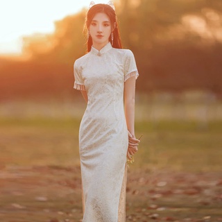 Encaje perla borlas joven cheongsam vestido niñas república de China señoras temperamento mejora vestido diario estilo verano cheongsam vestido