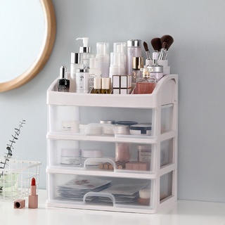 Makeup Organizer with 3 Drawers, Bathroom Vanity Countertop Storage for Cosmetics, Brushes, Lotion, Nail Lipstick and Jewelry (White) PROGRESS