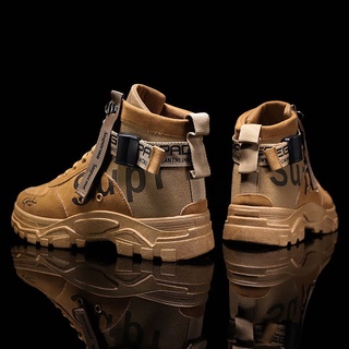Otoño Martin botas de los hombres de moda zapatos de alta parte superior de herramientas botas de zapatos militares versión de la tendencia salvaje más terciopelo caliente zapatos de algodón zapatos de los hombres