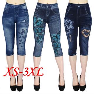 leggings capri para mujer en jeans 3/4 leggings de verano jeggings skinny mariposa impreso pantalones jegging