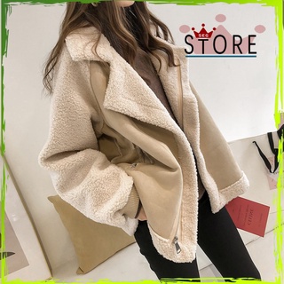 Abrigo de lana de cordero ropa de abrigo de las mujeres nuevo otoño invierno caliente chaqueta femenina corto abrigo suelto motocicleta Parka chaqueta señoras