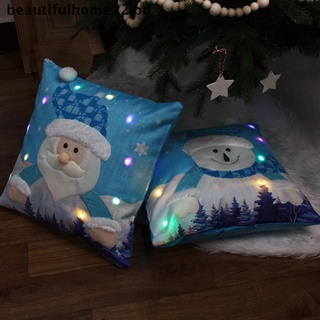 [beautifulhome12.br]decoración Navideña para el hogar Santa Claus muñeco de nieve brillante funda de almohada con lámpara.