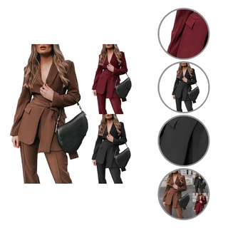 meiyouni All Match Women Suit Thick Autumn Suit Set Belt for Work (1)