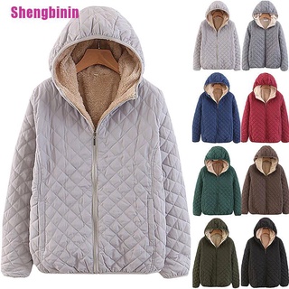 [Shengbinin] Womens Ladies Zip Up Hoodies Fleece Liner Winter Warm Coat Jacket Plus Size