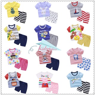 verano bebé niños niñas lindo dibujos animados impresión algodón manga corta camiseta+pantalones cortos