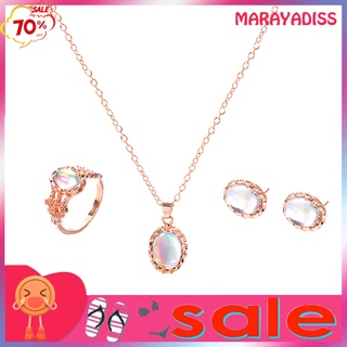 3 unids/set brillante ovalado imitación gema collar pendientes anillo mujeres joyería