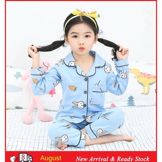 Pijamas niño Baju Tidur niños Simple manga larga Loungewear impresión conejo solapa pijamas absorbe la humedad Unisex para niños y niñas algodón dormir ropa