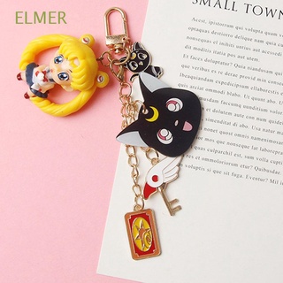 Elmer Lovers Sailor Moon llavero de Metal coche llavero Anime llavero bolsa de la escuela colgante Sailor Moon COS Props gato personalidad figura llavero colgante