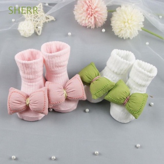 SHERR Girls Newborn Socks Soft Non-Slip Sole Baby Socks 3D Bownot Infant Cartoon Autumn Winter Warm Cotton 6-12 months/Multicolor
