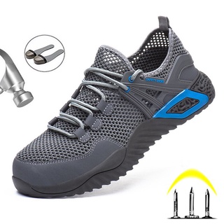 Transpirable botas de los hombres zapatos de seguridad del dedo del pie de acero Anti-aplastamiento zapatos de trabajo de malla al aire libre zapatillas de deporte de trabajo botas de seguridad de los hombres zapatos más el tamaño de fm8j