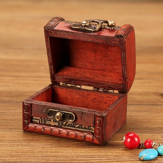 * _wobaofu_ * Joyero Vintage Madera Hecha A Mano Caja Con Mini Cerradura De Metal Para Almacenar Joyas Tesoro Perla