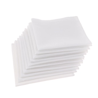 Prettyia 10pcs Pure 100% Cotton White Handkerchiefs Hanky Hankies Kerchiefs