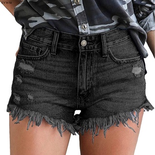 Pantalones cortos de mezclilla rasgados para mujer Cintura media verano playa