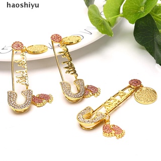 Haoshiyu Mashallah - broche turco de acero inoxidable (oro, acero inoxidable, Islam, musulmán)