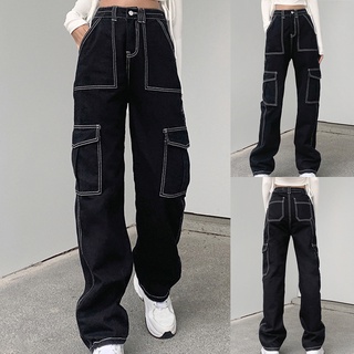 pantalones vaqueros casuales de cintura media para mujer