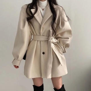 Nuevo estilo coreanoChicOtoño e invierno abrigo de estilo suelto de lana de las mujeres traje de Cuello medio-largo pequeño abrigo de lana de las mujeres 8fVf (7)
