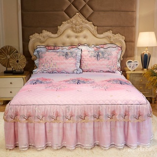 Excellent Quality ✠❅【Include 2-Pillowcase】Lace Side Bed Skirt Mattress Protector Quilted Thick Skirt Bedsheet Queen Size /King /Single Fitted Bedsheet PJG1