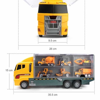 7pcs amarillo camión coche portátil contenedor de transporte camión coche de aleación modelo de coche big mac camión de carga juguetes de los niños coche (4)