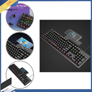 Sev 104 teclas teclado mecánico Gaming PC eje azul teclado con cable teléfono carga inalámbrica para escritorio