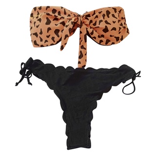Mujeres Sexy leopardo Bikini traje de baño traje de baño de dos piezas Bikini conjunto