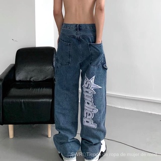 [AQB] Pantalones Vaqueros Lavables Con Estampado De Hip Hop/De Trabajo De Pierna Ancha Para Hombre