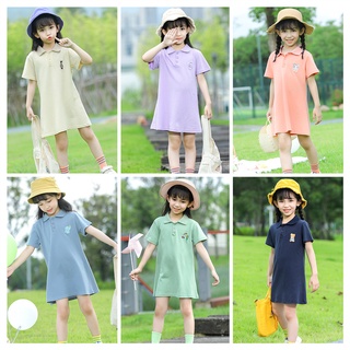 [lf]vestido De Polo para niñas de algodón para niños de manga corta solapa Midi vestido 100-160cm para primavera verano