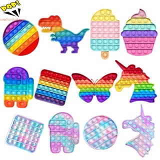 Entrega rápida, nuevo Popit Fidget juguete arco iris entre nosotros unicornio redondo forma cuadrada Push Pops burbuja juguete Anti-estrés Pop It Fidget juguetes para niños adultos