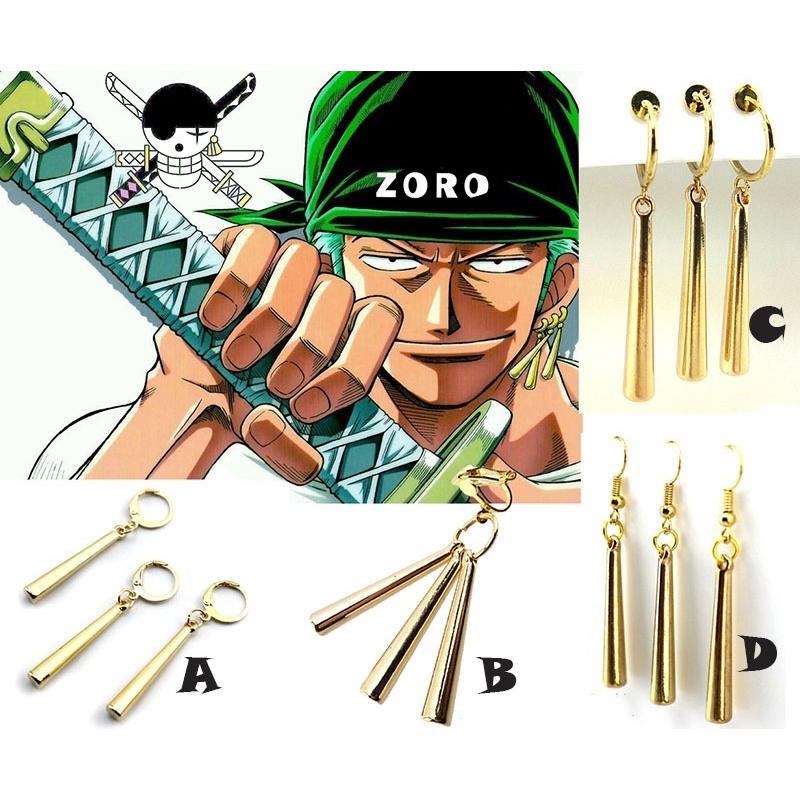 (con paquete) Anime One Piece Roronoa Zoro aretes de cuatro tipos de Clip de oreja gancho Cos Prop