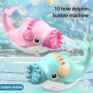 Delfín automático de dibujos animados de juguete de burbujas para niños con 10 agujeros, juguete soplador de burbujas eléctrico para exteriores allove