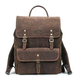 FING mochila de cuero genuino para hombre Vintage mochila de viaje mochila de gran capacidad adolescente estudiante Bookbag portátil Daypack