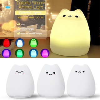Silicone Touches Pat Sensor LED Night Light for Children Baby Kids 7 Colors 2 Modes Cartoon Cat Cute USB LED Night Lamp
