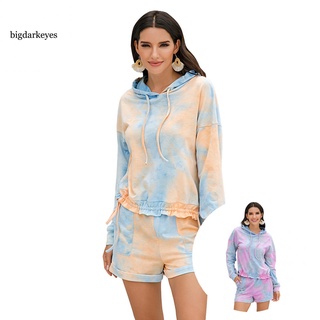 bd mujeres pijama conjunto ropa de dormir tie-dye loungewear sudadera con capucha cordón pantalones cortos ropa de dormir