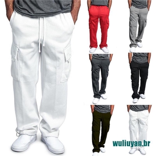 Pantalones deportivos deportivos de color sólido sueltos para hombre
