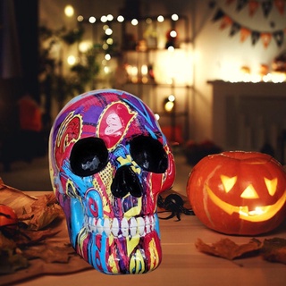 estatua de cráneo humano arte en casa dcor, resina artesanía esqueleto cabeza figura escultura halloween fiesta decoración accesorios