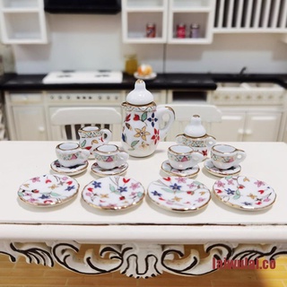 WULAI 15Pcs 1:12 miniatura porcelana té taza Set Chintz flor vajilla juguetes de cocina