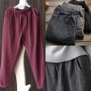 pantalones de algodón y lino para mujer 2018 primavera y otoño nuevo suelto harlan pantalones largos de lino casuales