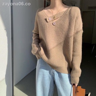 ✓Otoño e invierno 2021 nuevo temperamento con cuello en V diseño suelto y delgado suéter de manga larga para mujer chaqueta de nicho retro