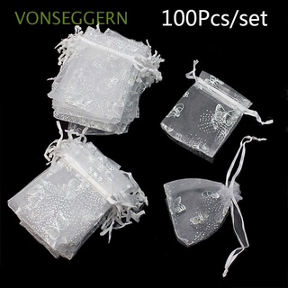 VONSEGGERN 7x9cm Jewelry Butterfly Design Drawstring Packaging Bags Pouches Wedding Party Organza Bags Candy Bags 100Pcs Gift Favor/Multicolor